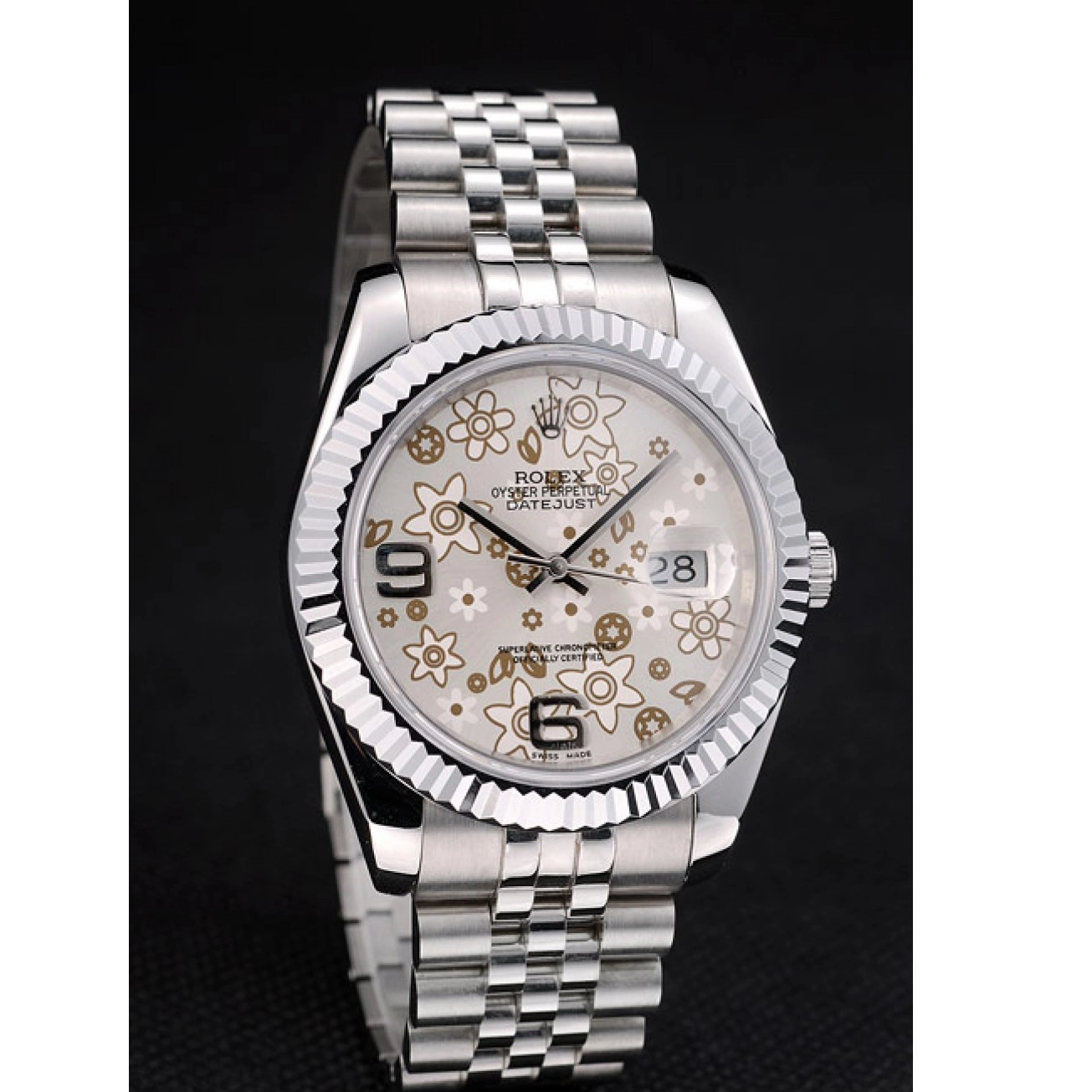 AAA Replica Watches DateJust Bezel Dial 41983 Flower Rolex Steel Stainless Silver Ribbed 0806